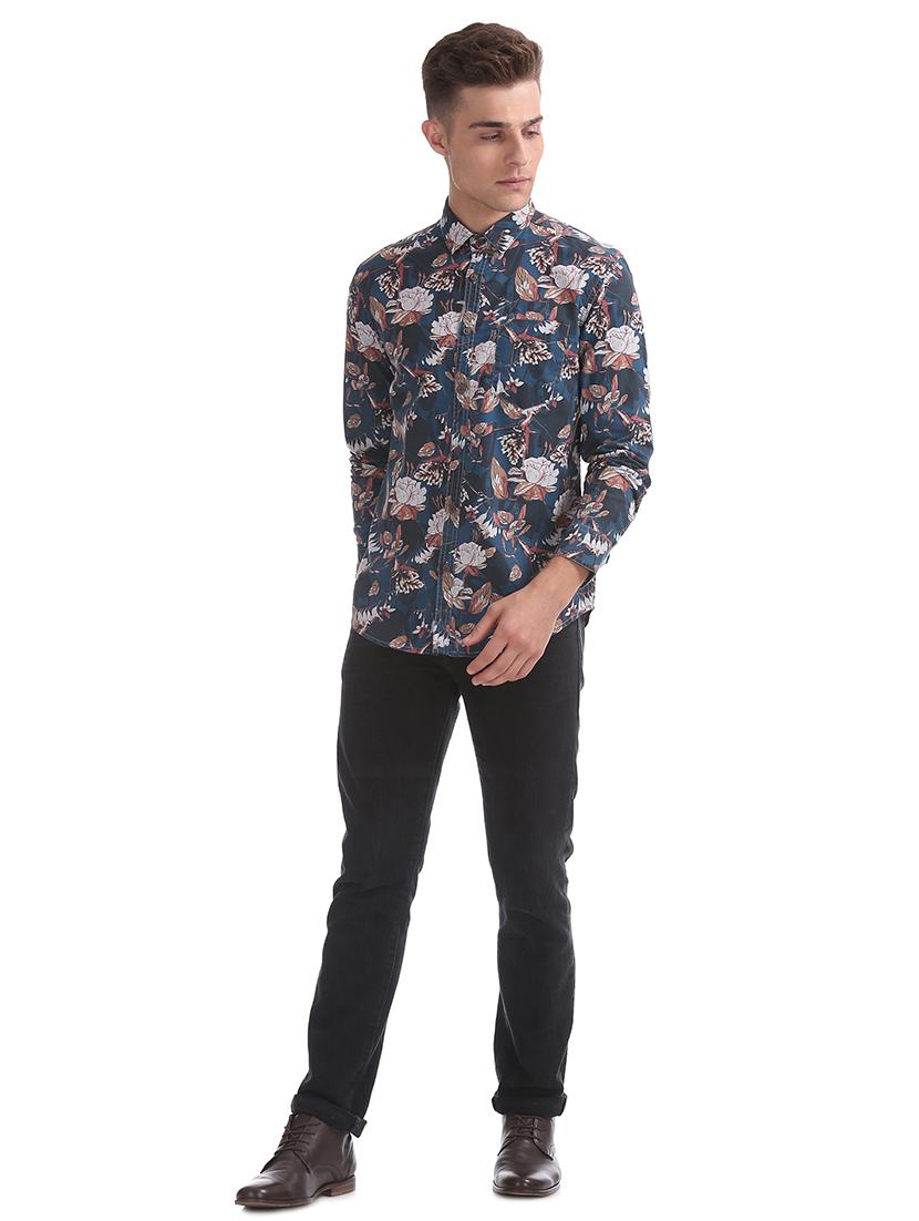 blue floral casual shirt - 17691338 - Standard Image - 3