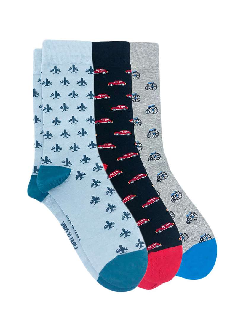 men pack of 3 printed above ankle length socks