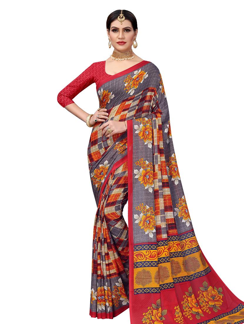 floral printed saree with blouse - 17691836 -  Zoom Image - 0