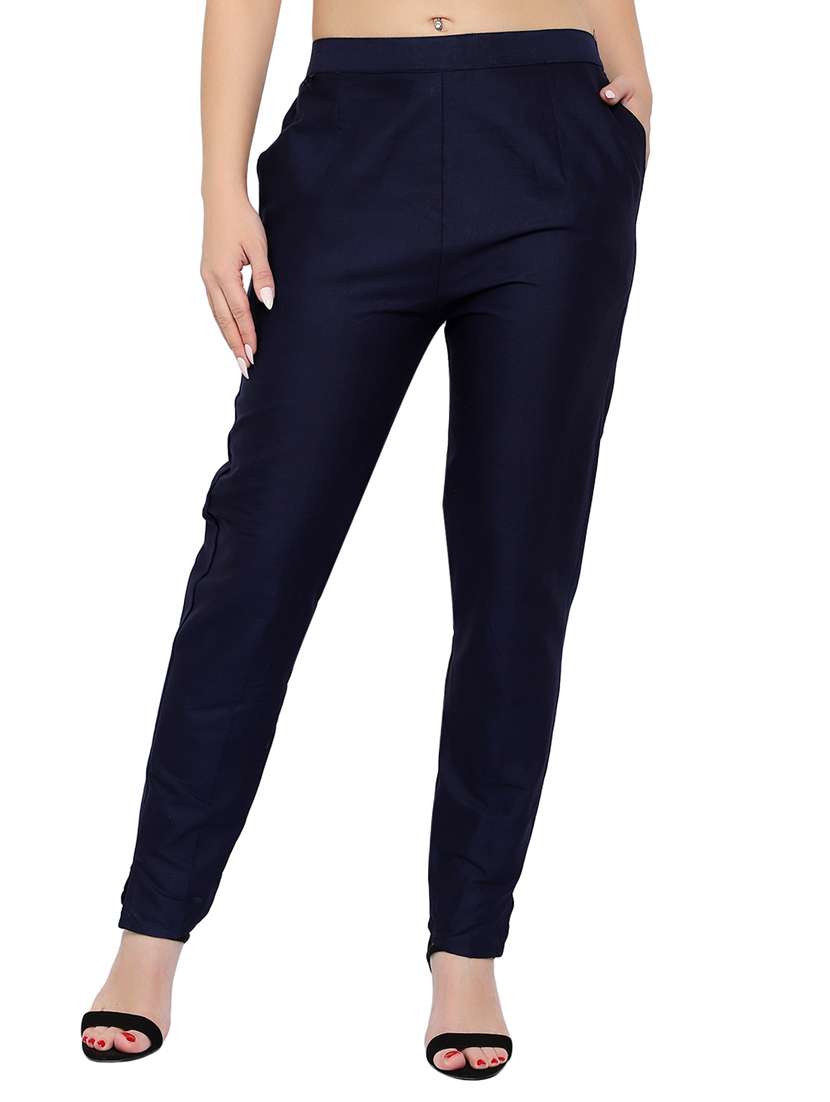 women solid high rise cigarette pant