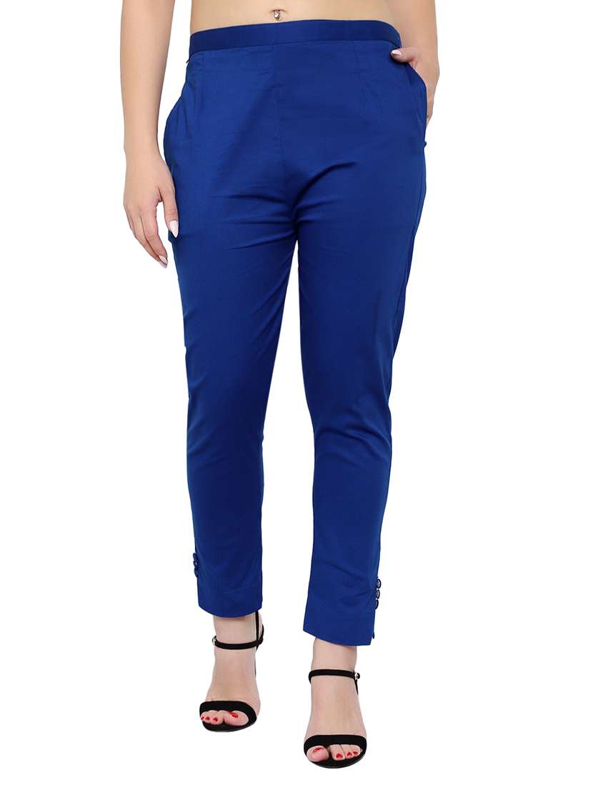 women solid mid rise cigarette pant