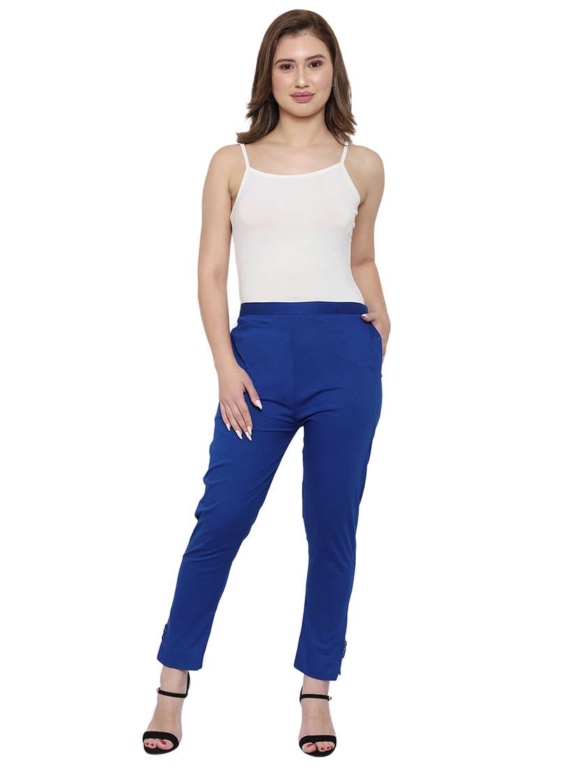 women solid mid rise cigarette pant - 17691852 -  Standard Image - 3