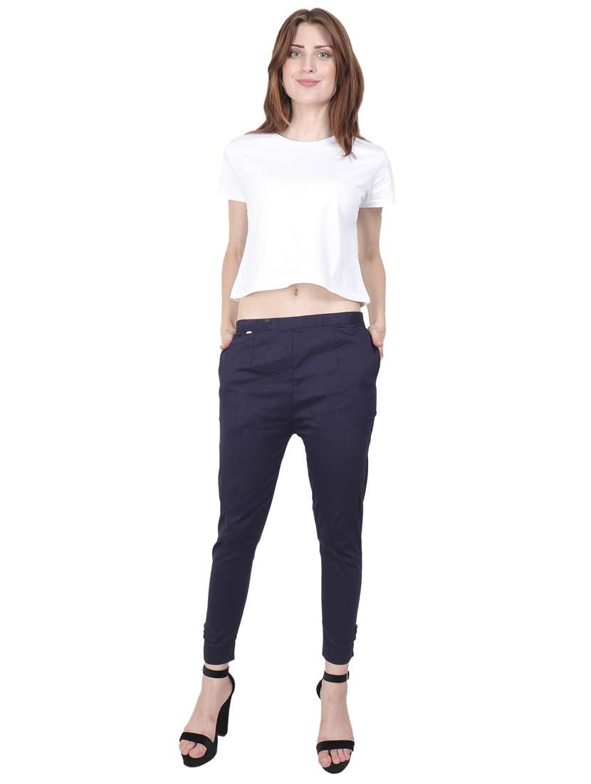 women solid mid rise cigarette pant - 17691853 -  Standard Image - 3