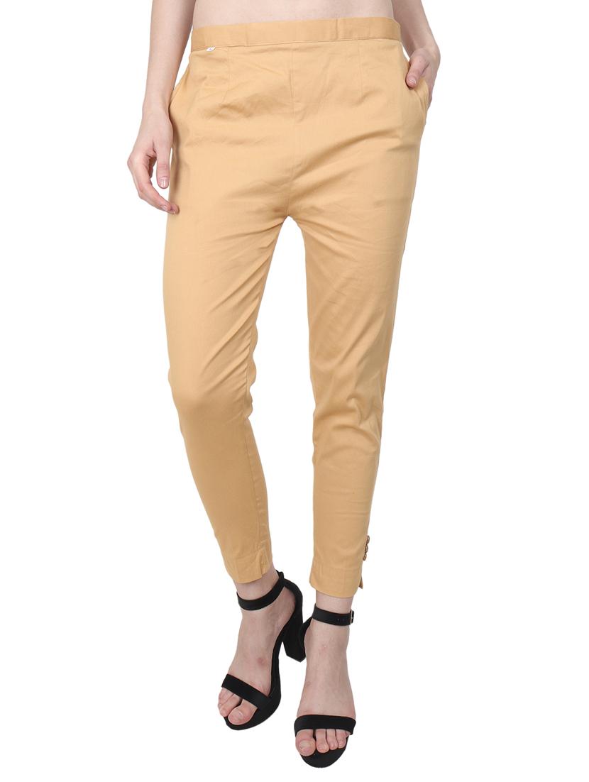 women solid mid rise cigarette pant