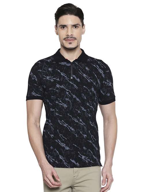 black printed polo t-shirt - 17692245 - Standard Image - 0