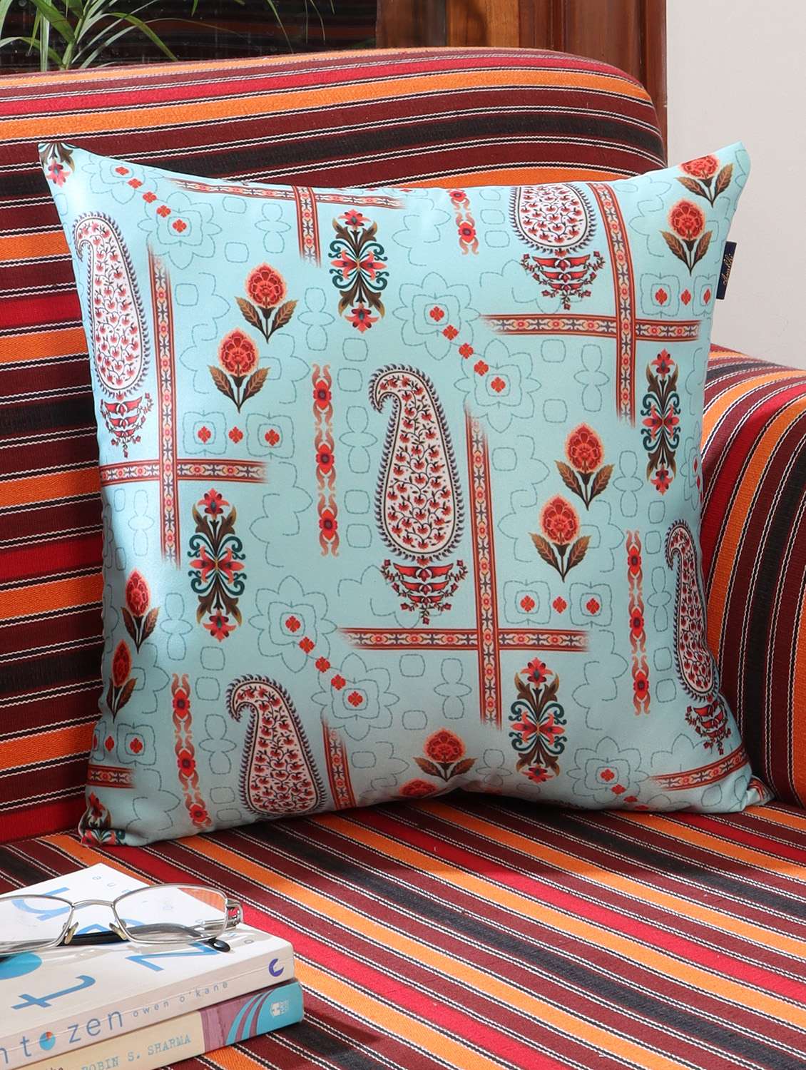 ambbi collections digital printed cushion cover  16 x 16 inches in satin, set of 1 - 17692869 -  Zoom Image - 0