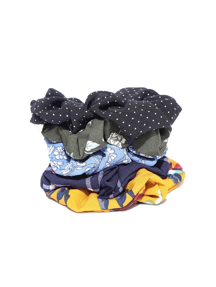set of 5 multi coloured printed scrunchies