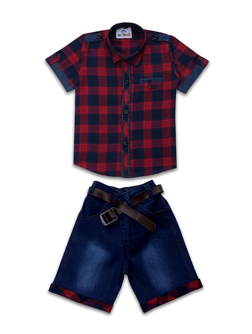 red cotton shorts set - 17693646 - Zoom Image - 0