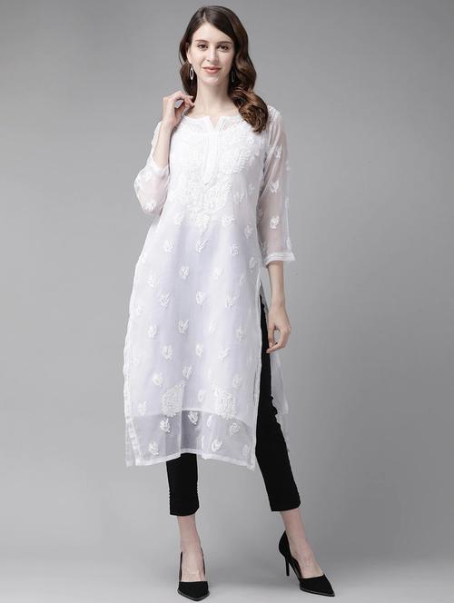 ada hand-embroidered white chikankari kurta pant set  - 17693829 -  Standard Image - 0