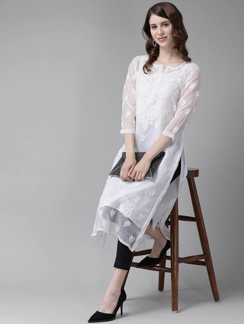 ada hand-embroidered white chikankari kurta pant set  - 17693829 -  Standard Image - 3