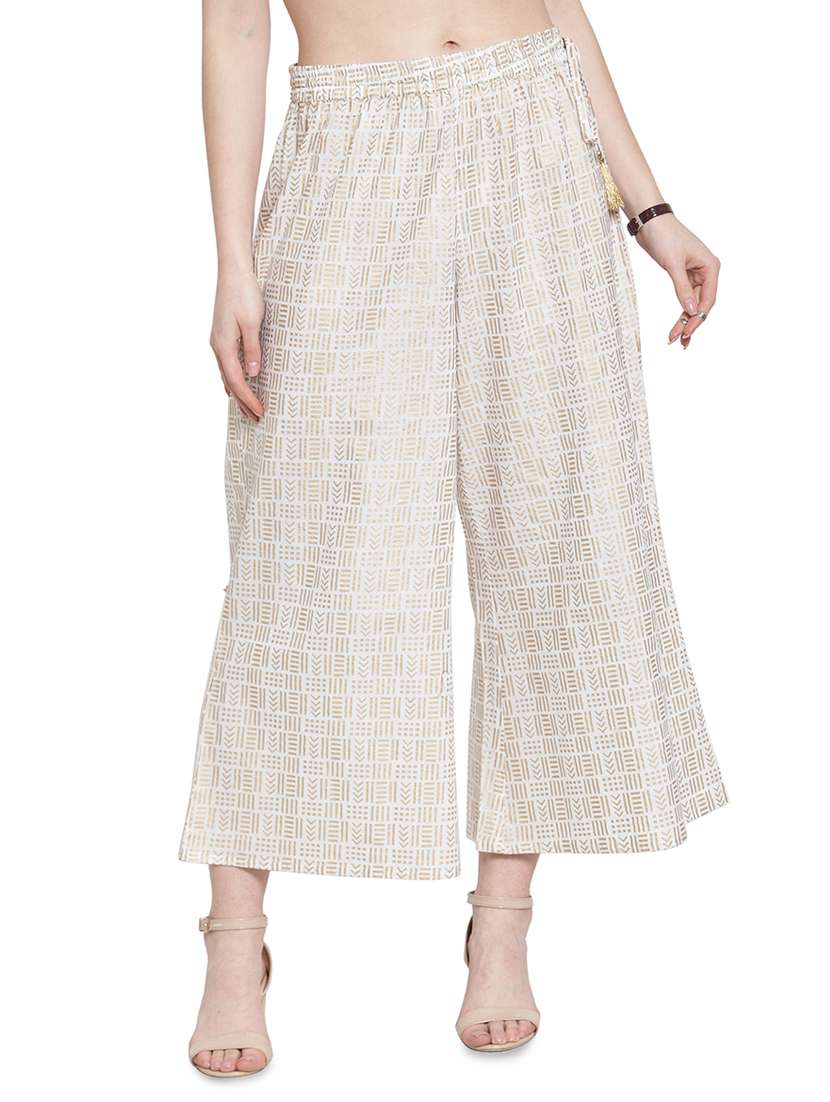 off-white printed flared palazzo - 17694507 -  Zoom Image - 0