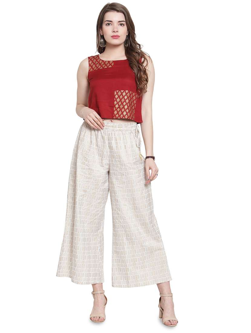 off-white printed flared palazzo - 17694507 - Standard Image - 3