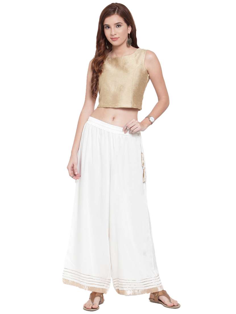 offwhite solid flared palazzo - 17694531 - Standard Image - 3