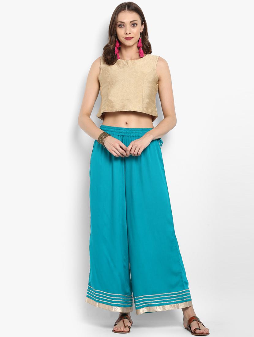turqouise viscose straight palazzo - 17694545 - Standard Image - 3