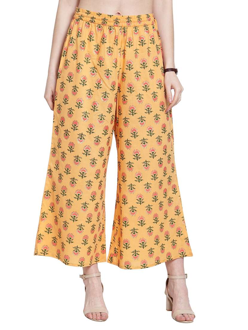 yellow printed straight palazzo - 17694550 - Zoom Image - 0