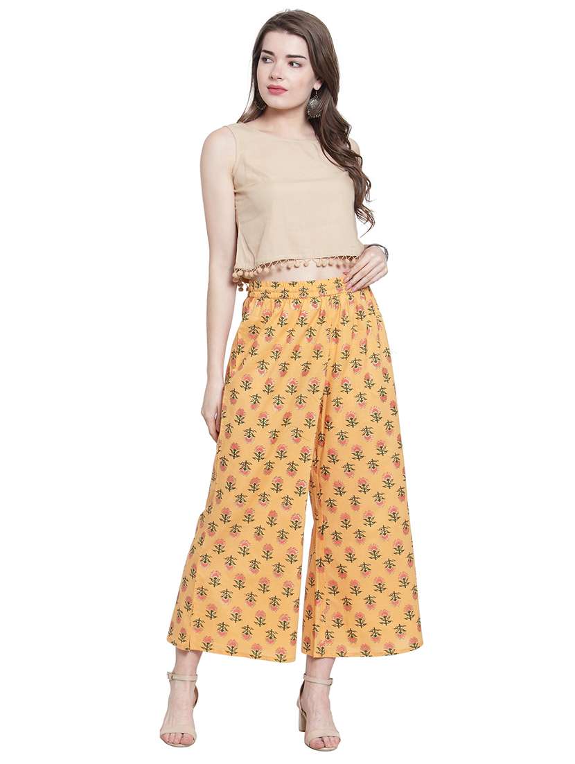 yellow printed straight palazzo - 17694550 - Standard Image - 3