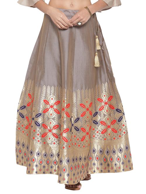 grey silk blend flared skirt - 17694569 - Standard Image - 0