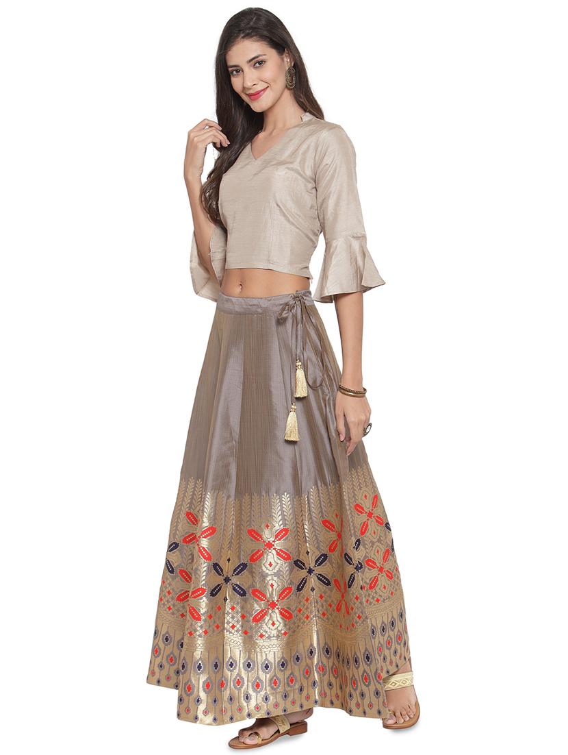 grey silk blend flared skirt - 17694569 - Standard Image - 3