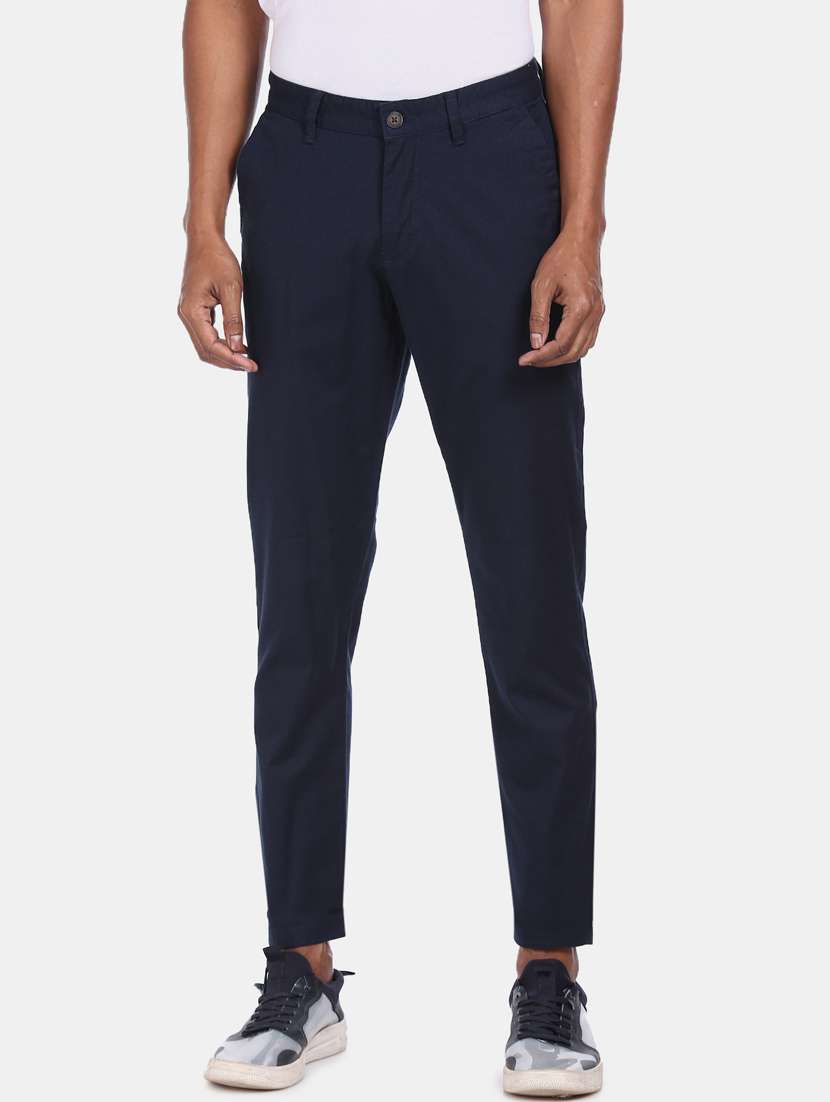 navy blue solid chinos 