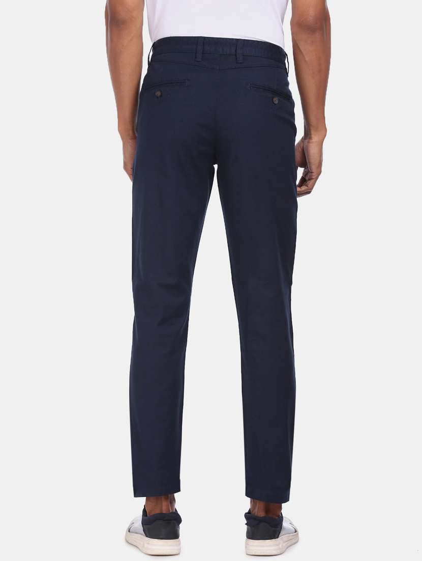 navy blue solid chinos - 17694635 - Standard Image - 3