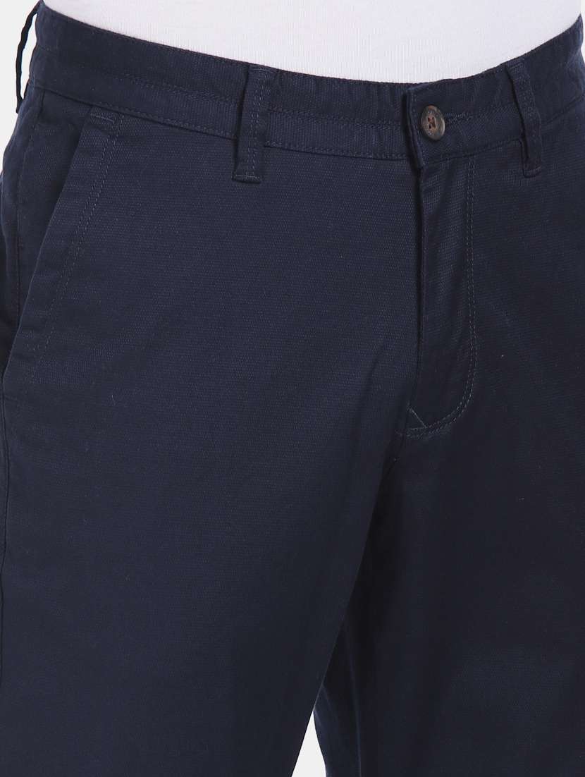 navy blue solid chinos - 17694635 - Standard Image - 5