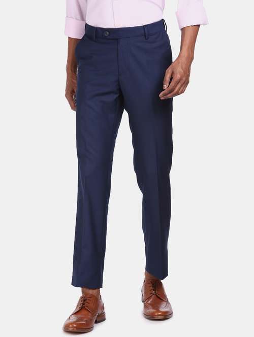 blue solid flat front formal trouser - 17694639 -  Standard Image - 0