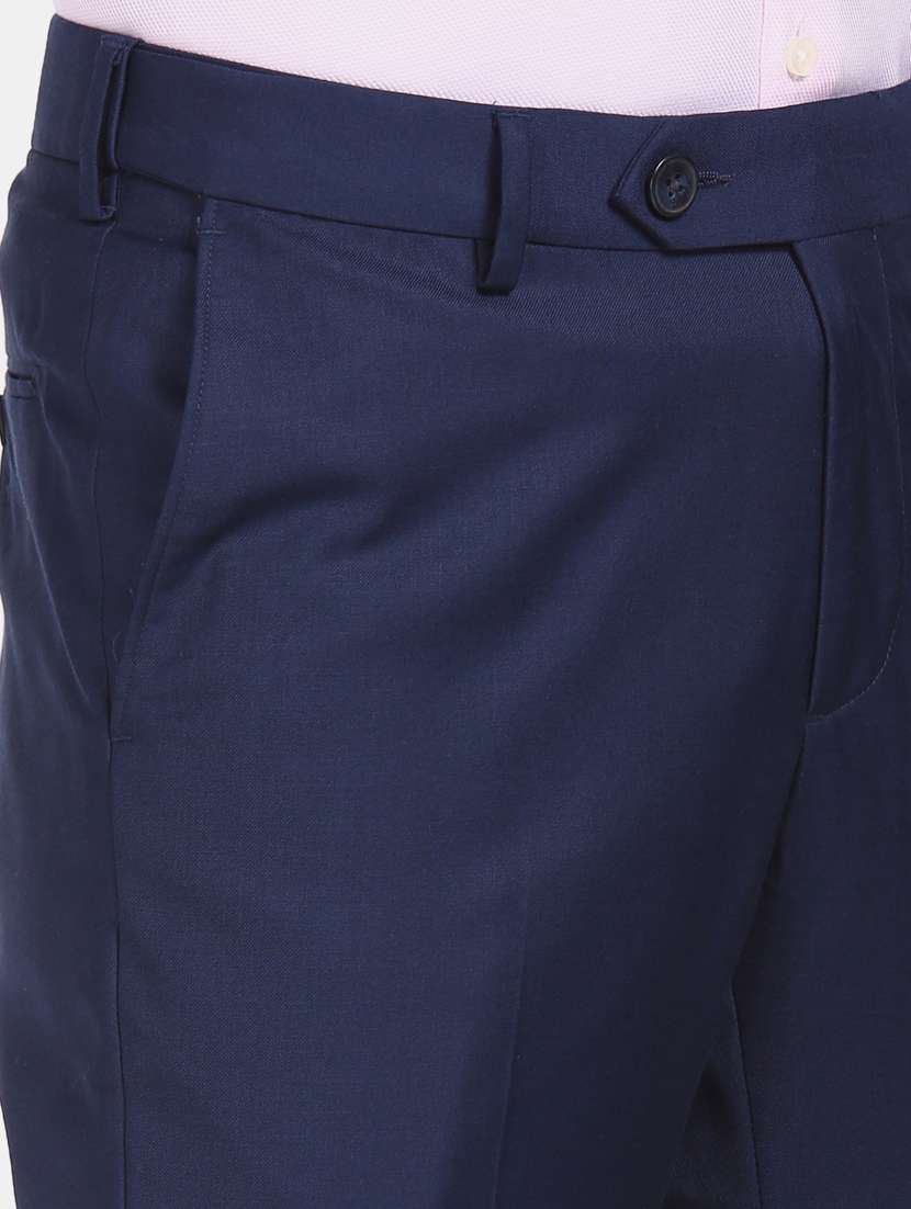 blue solid flat front formal trouser - 17694639 - Standard Image - 5