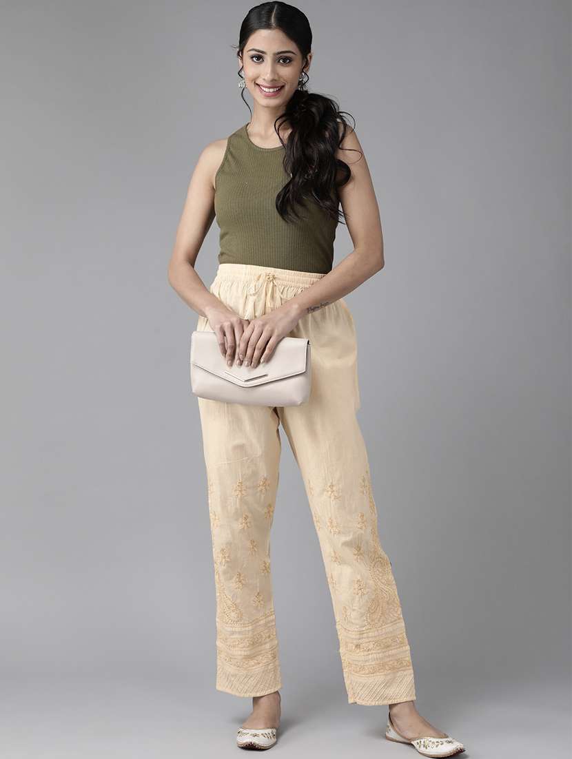 ada hand-embroidered beige chikankari tapered pant - 17694801 -  Standard Image - 3