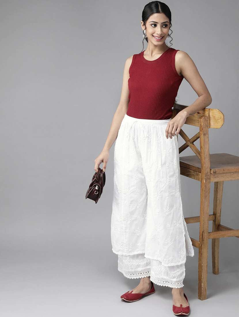  hand-embroidered white chikankari palazzo  - 17694802 -  Standard Image - 3
