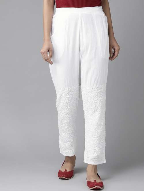 ada hand-embroidered white chikankari tapered pant - 17694803 -  Standard Image - 0