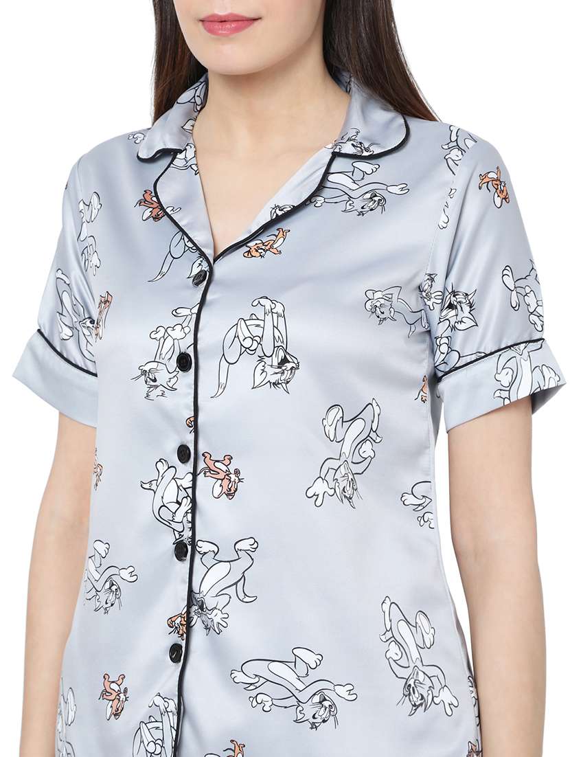 grey printed pyjama nightwear set - 17695175 -  Standard Image - 3