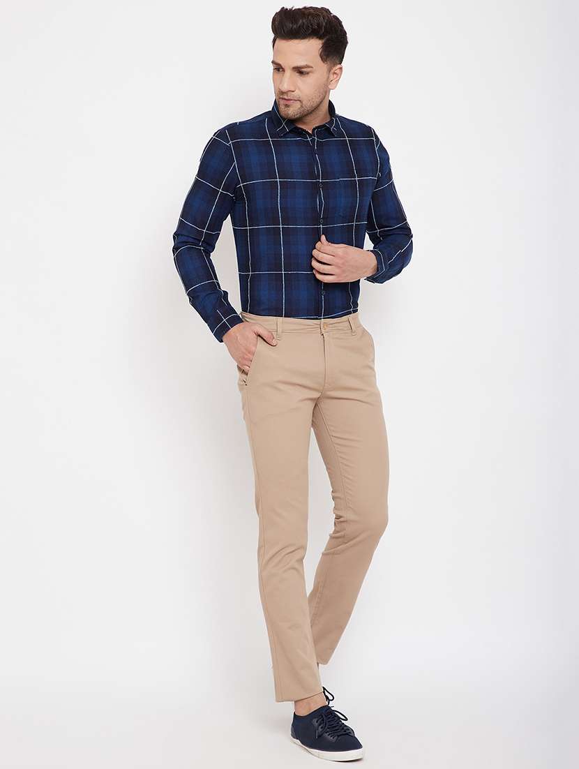 beige solid chinos casual trouser - 17695214 -  Standard Image - 3