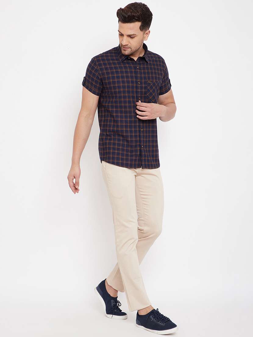 navy blue checkered casual shirt - 17695228 -  Standard Image - 3