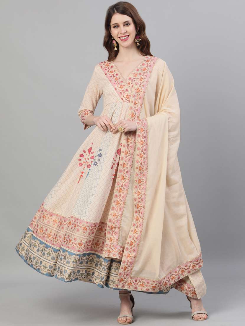 beige cotton anarkali kurta