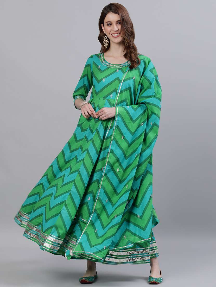 green cotton anarkali kurta
