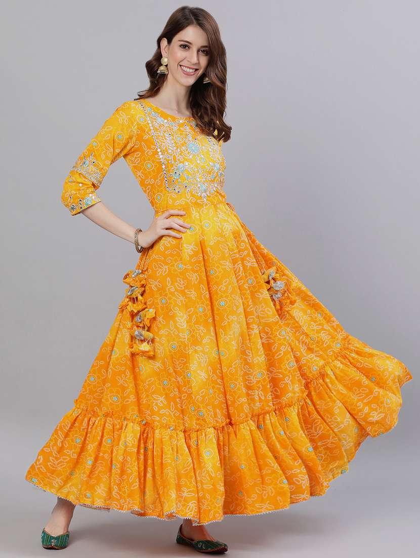 yellow rayon anarkali kurta