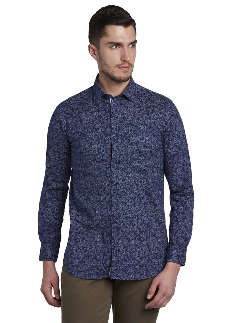 navy blue printed casual shirt - 17695993 - Zoom Image - 0