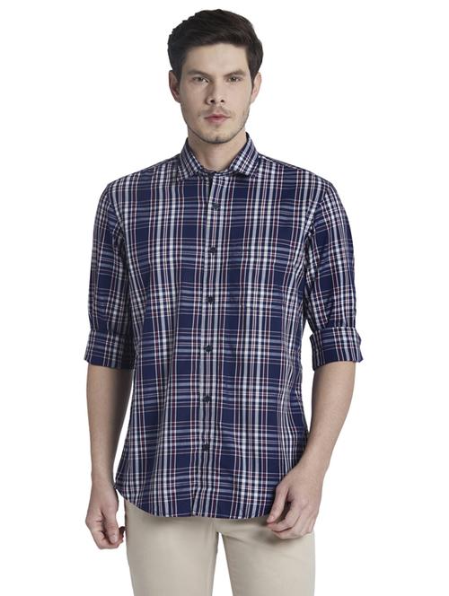 navy blue checkered casual shirt - 17696079 - Standard Image - 0
