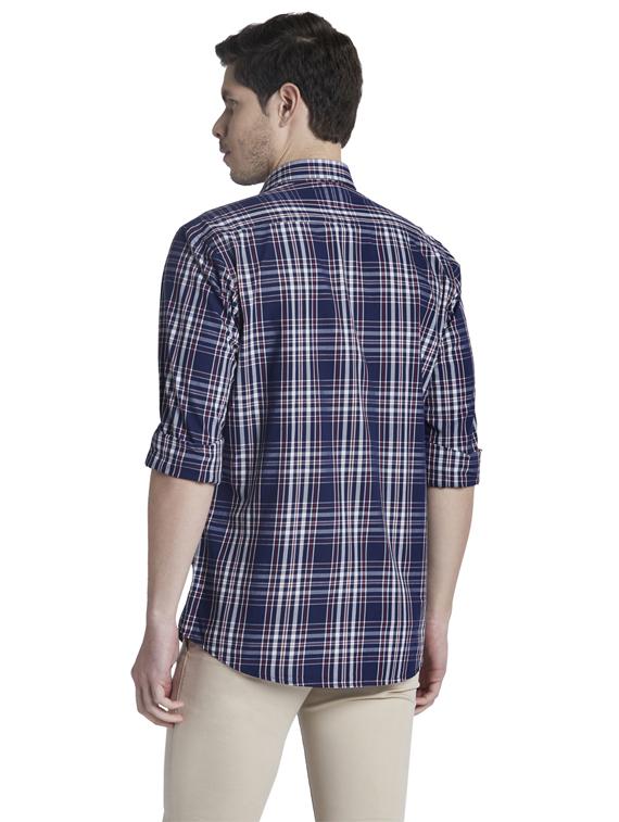 navy blue checkered casual shirt - 17696079 - Standard Image - 3