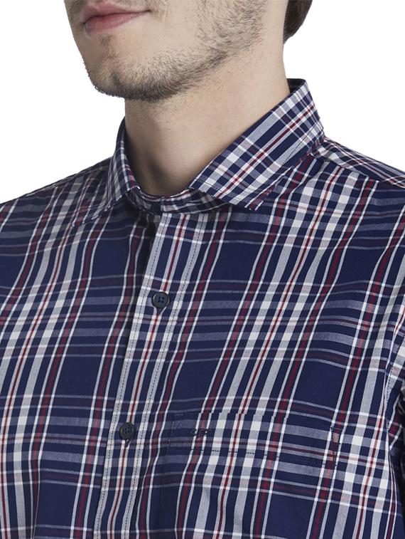 navy blue checkered casual shirt - 17696079 - Standard Image - 5