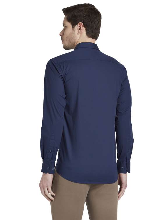 navy blue solid casual shirt - 17696087 -  Standard Image - 3