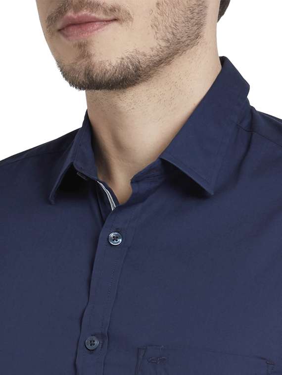 navy blue solid casual shirt - 17696087 -  Standard Image - 5