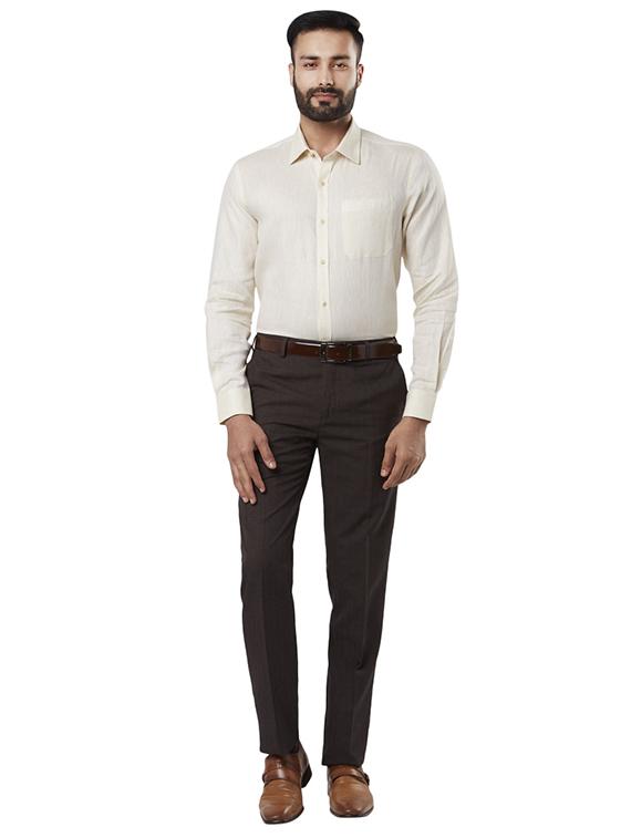 yellow solid linen formal shirt - 17696642 - Standard Image - 3