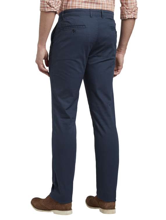 navy blue solid flat front casual trouser - 17697064 -  Standard Image - 3
