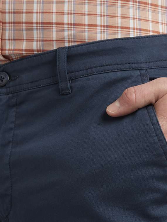 navy blue solid flat front casual trouser - 17697064 -  Standard Image - 5