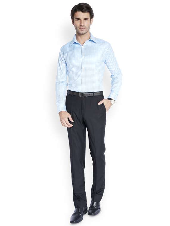 navy blue solid flat front formal trouser - 17697156 -  Standard Image - 3