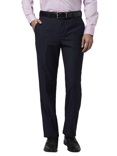 navy blue solid flat front formal trouser - 17697158 - Standard Image - 0