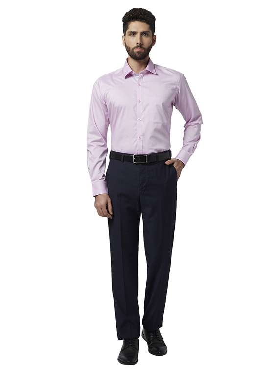 navy blue solid flat front formal trouser - 17697158 - Standard Image - 3