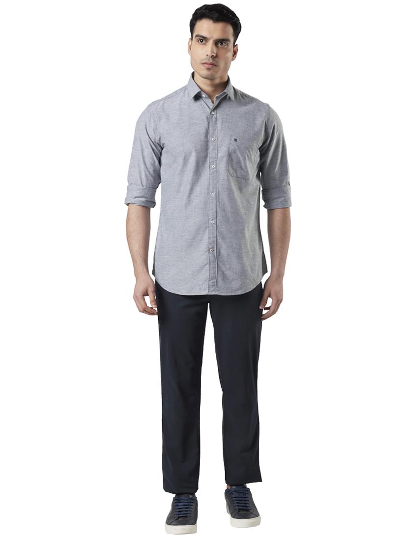 navy blue solid flat front casual trouser - 17697197 - Standard Image - 3
