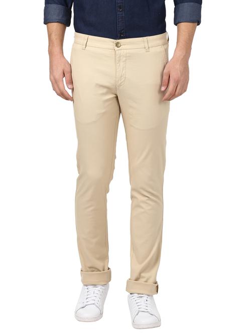 beige solid flat front casual trouser - 17697216 - Standard Image - 0